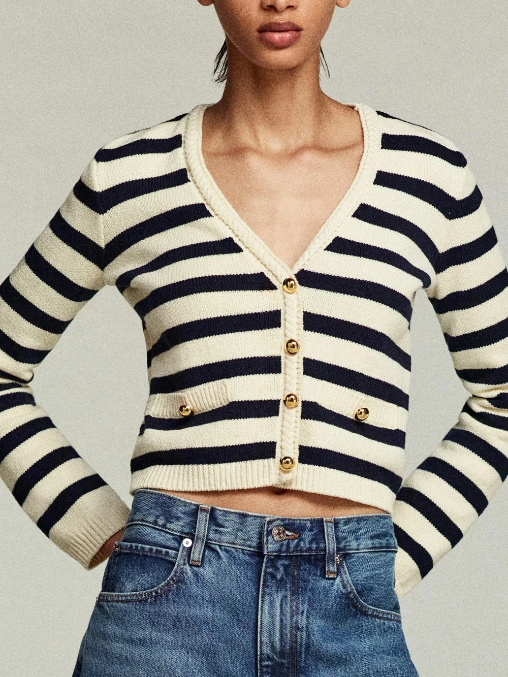 FRAME Darling Braided Hem Striped Cardigan Sweater Sz M NWT $498!!